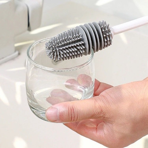 Silicone Cup Brush - Plastic And Silicone, 31x3x3 Cm, Available In Various Colors | Oval Shape, Dishwasher Safe, Versatile For Glasses And Bottles