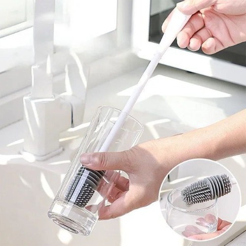Silicone Cup Brush - Plastic And Silicone, 31x3x3 Cm, Available In Various Colors | Oval Shape, Dishwasher Safe, Versatile For Glasses And Bottles