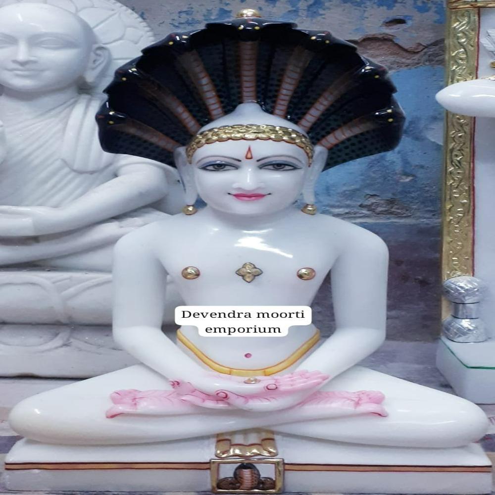 Marble Parshwanath God Statue - Color: Multicolour