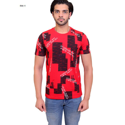 Red Graphic Print Round Neck T-Shirt - Design: Comfort