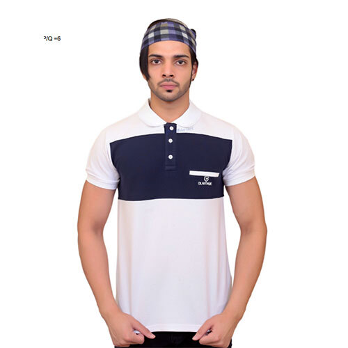White and Blue Round Neck T-shirt