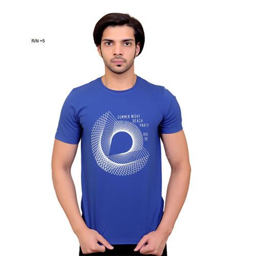 Blue Printed Round Neck T-shirt