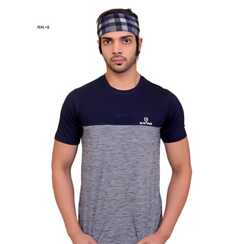 Grey and Blue Round Neck T-shirt