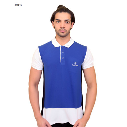 Blue And White Polo T-Shirt - Material: Cotton- 60% + Polyester-40 %