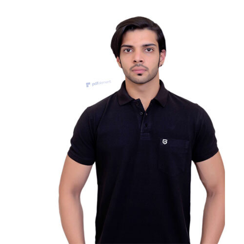 Plain Black Polo T-Shirt - Material: Cotton