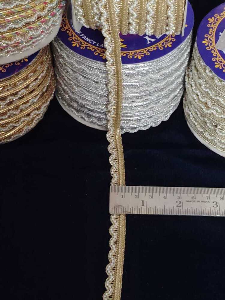 Border Moti Lace - 1 Inch | Golden Cut Work, Fancy Lace, Decorative Handwork, Length: 18 Meters, One Sided Design, Suitable For Female Use