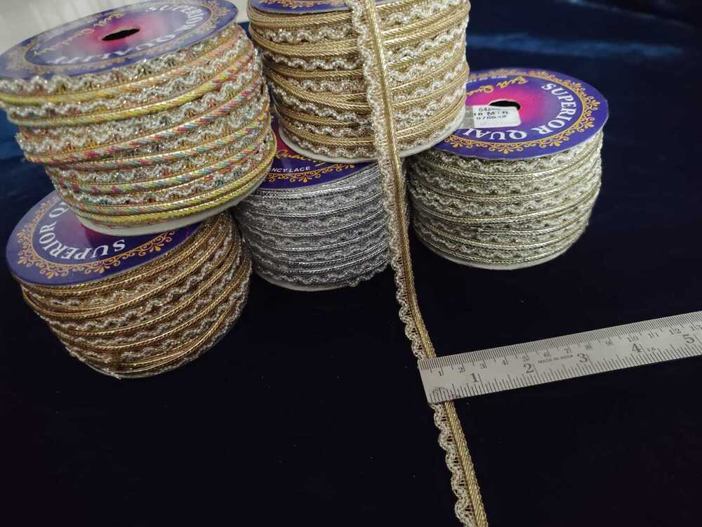 Border Moti Lace - 1 Inch | Golden Cut Work, Fancy Lace, Decorative Handwork, Length: 18 Meters, One Sided Design, Suitable For Female Use