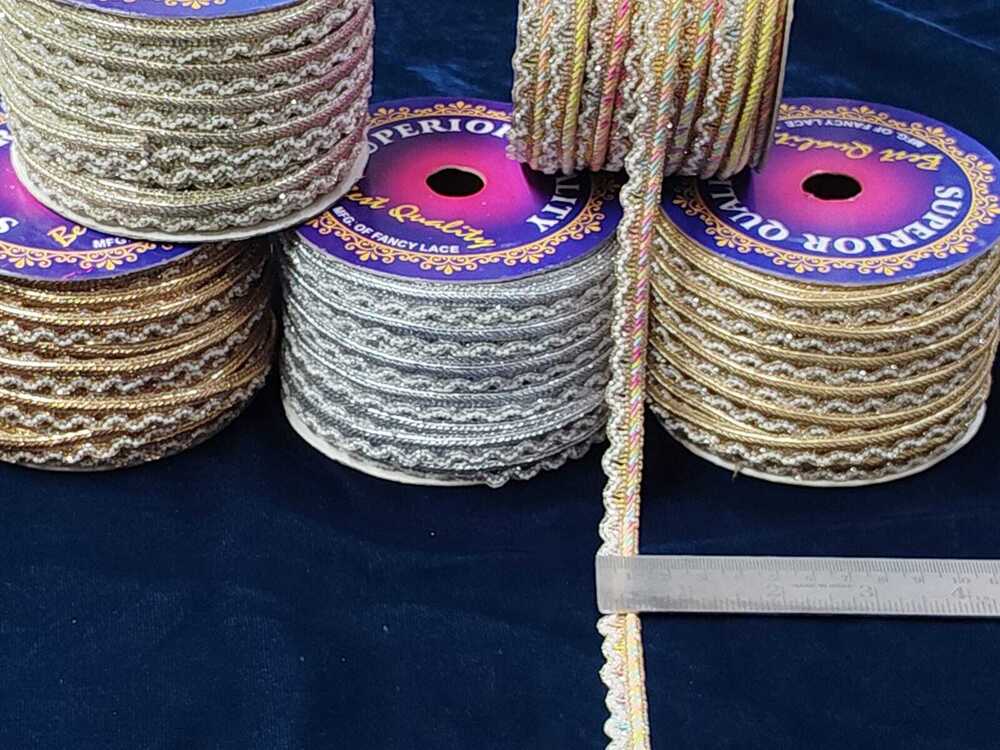 Border Moti Lace - 1 Inch | Golden Cut Work, Fancy Lace, Decorative Handwork, Length: 18 Meters, One Sided Design, Suitable For Female Use