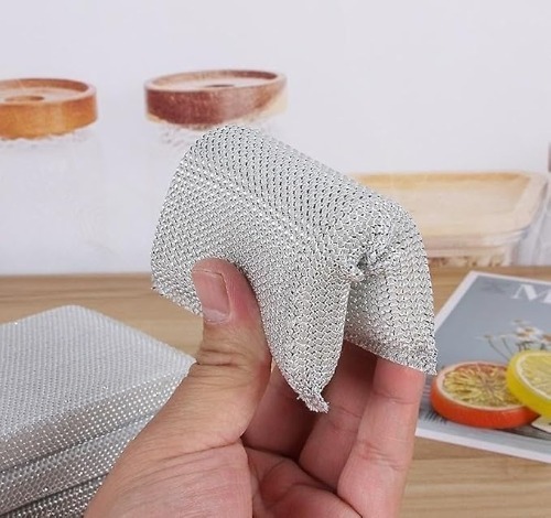 Steel Wire Scrubber - Stainless Steel, 15l X 10w X 10th Cm, Silver Color | Non-scratch, Durable, Rectangular Design For Tough Cleaning Tasks