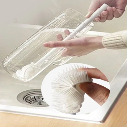 Feather Bottle Cleaning Brush - Plastic, 12l X 9w X 11h Cm, White - Long Handle, Rotatable, Flexible Bristles For Easy Bottle Cleaning