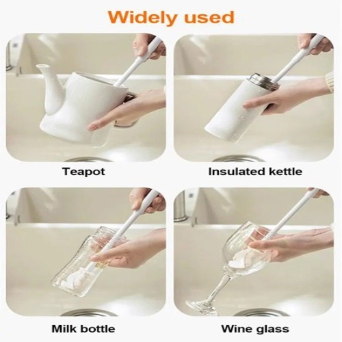 Feather Bottle Cleaning Brush - Plastic, 12l X 9w X 11h Cm, White - Long Handle, Rotatable, Flexible Bristles For Easy Bottle Cleaning