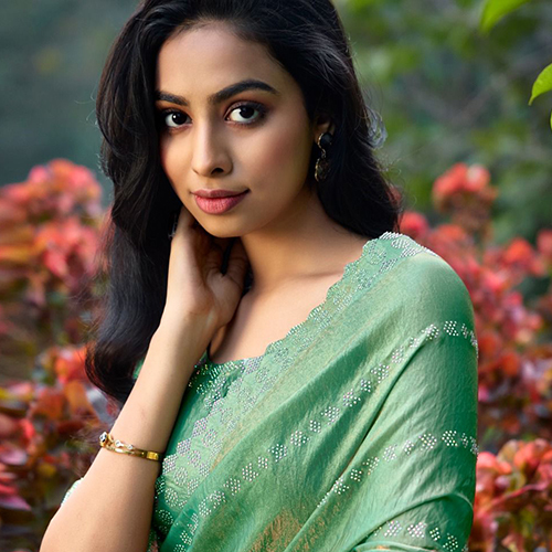 402 Daily Wear Chiffon Green Saree