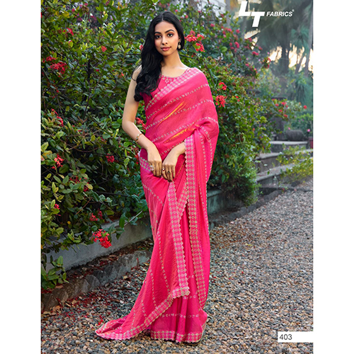 403 Pure Cotton Pink Saree - Design: Striped