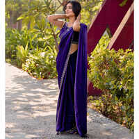 1403 Embroidered Velvet Purple Saree