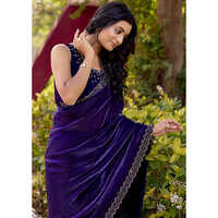 1403 Embroidered Velvet Purple Saree