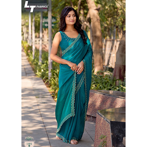 1401 Ladies Georgette Blue Saree - Feature: Washable