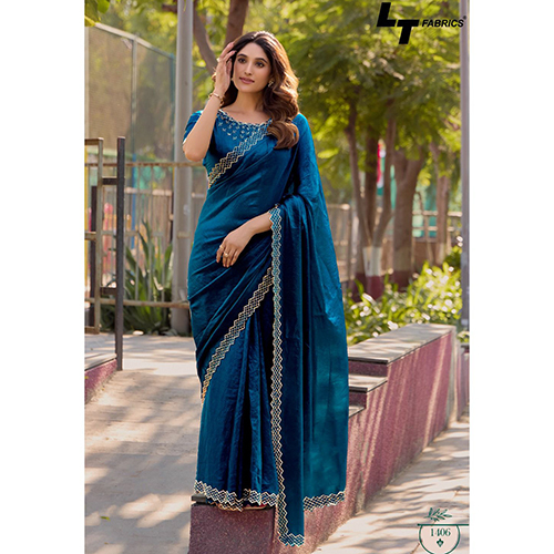 1406 Ladies Georgette Saree With Siroski Diamond Work - Color: Blue