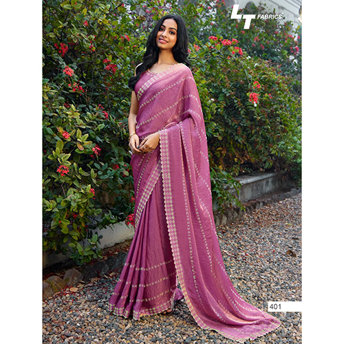 401 Ladies Stone Organza Saree - Color: Purple