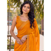 1405 Solid Silk Blend Yellow Saree