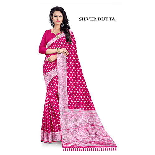 Ladies Silver Butta Saree - Color: Blue