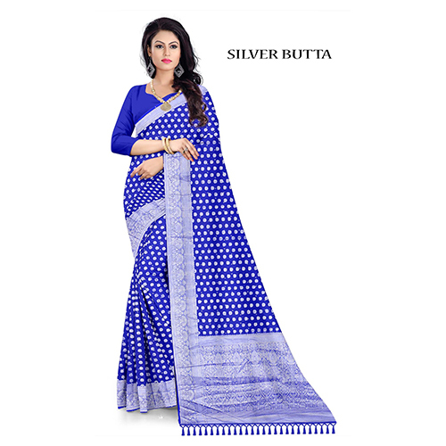 Ladies Silver Butta Saree - Color: Blue