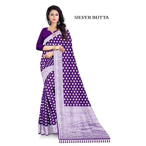 Ladies Designer Silver Butta Saree - Cotton Butta Material, Various Sizes Available, Green Color, Washable, Beautiful Printed Pattern For Ethnic Occasions