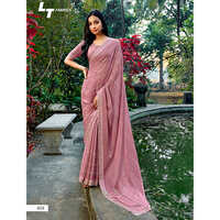 404 Purple Embroidered Silk Saree - Feature: Washable