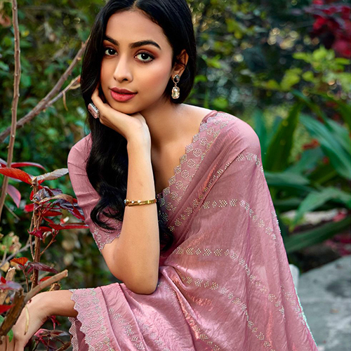 Purple Embroidered Silk Saree