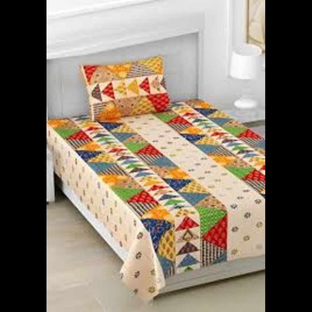Cotton Jaipuri Single Bedsheet - 100% Cotton, 60x90 Inches, Assorted Print, 210 Thread Count, Washable, Twin Size, Includes 2 Pillowcases, Woven Pattern, No Shrinkage