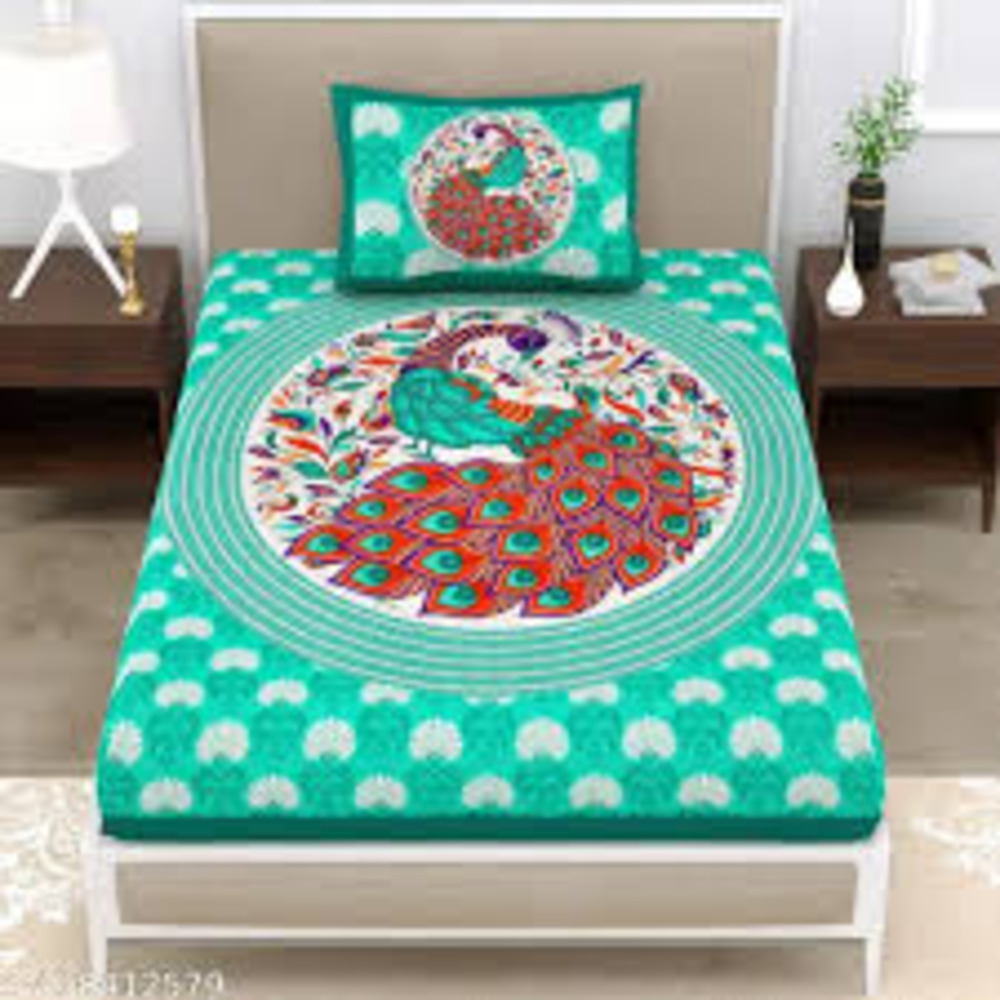 Cotton Jaipuri Single Bedsheet - 100% Cotton, 60x90 Inches, Assorted Print, 210 Thread Count, Washable, Twin Size, Includes 2 Pillowcases, Woven Pattern, No Shrinkage