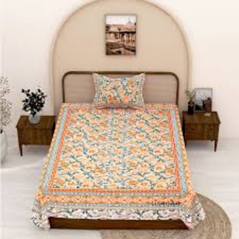 Cotton Jaipuri Single Bedsheet - 100% Cotton, 60x90 Inches, Assorted Print, 210 Thread Count, Washable, Twin Size, Includes 2 Pillowcases, Woven Pattern, No Shrinkage