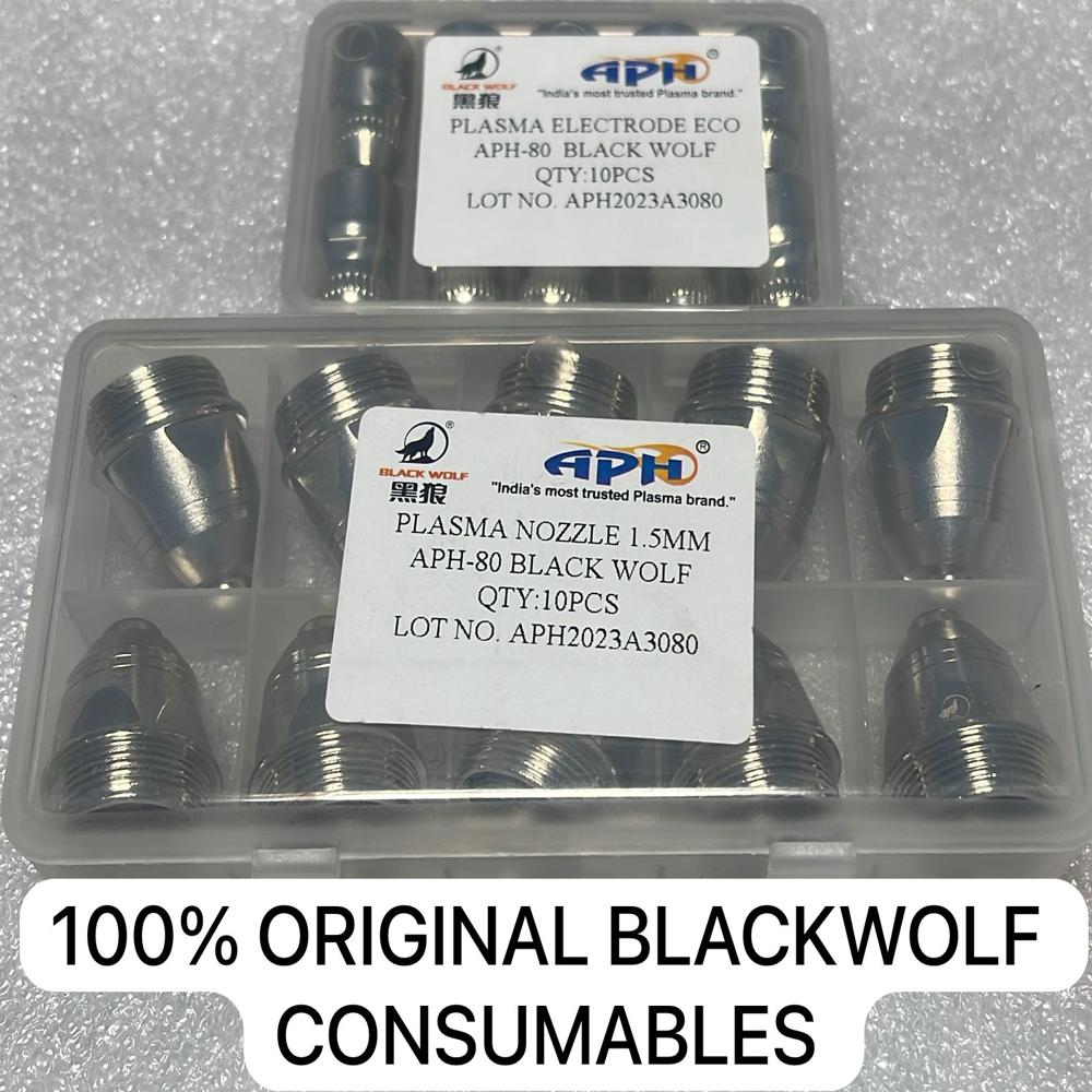 P80 Blackwolf Consumables Plasma Cutting Nozzle - Stainless Steel, Customized Size | Polished Finish, Pressure Range 1-2 Bar For Industrial Use