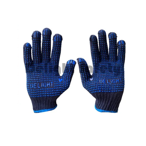 Delight Md0782-B(50) 7 Gauge Single Side Cotton Dotted Hand Gloves Blue