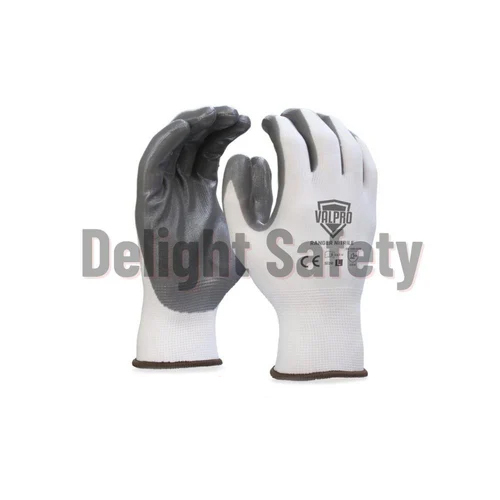 Valpro Ranger Nitrile White On Grey Coated Hand Gloves - Nitrile Fabric, Full Finger Style, White & Gray Color | Secure Fit, Superior Grip, Industrial Use