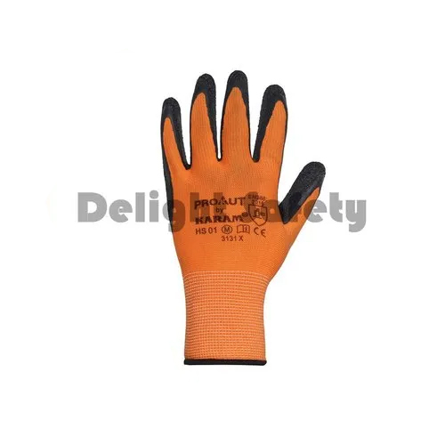 Karam HS01 Black and Orange Latex Palm Coated Gloves