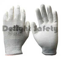 Delight MEDPC42-G ESD Palm Coated Hand Gloves - Latex Examination Gloves, Full Finger Style, White Color, PU Fabric with Printed Pattern for Grip