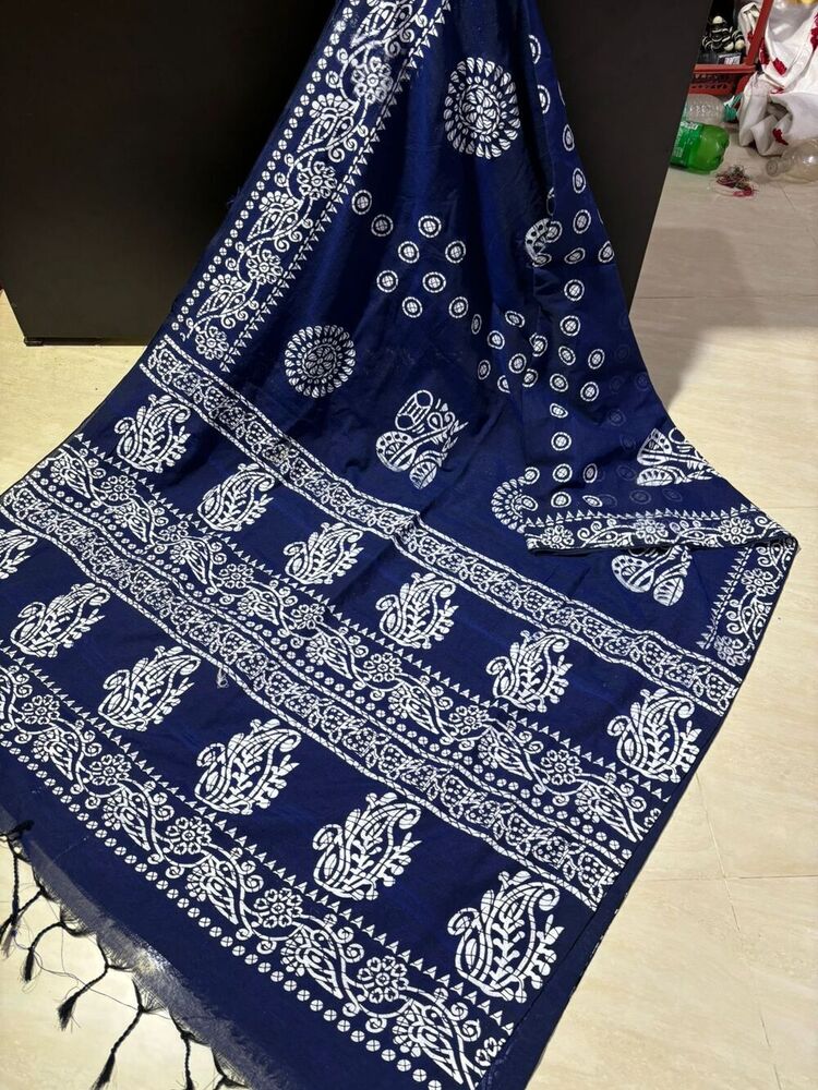 Cotton Khadi Batik Printed Sarees - 6.30 Mtrs With Running Blouse, Multicolor Designs Available | High Quality Fabric, Party Wear, Printed Patterns