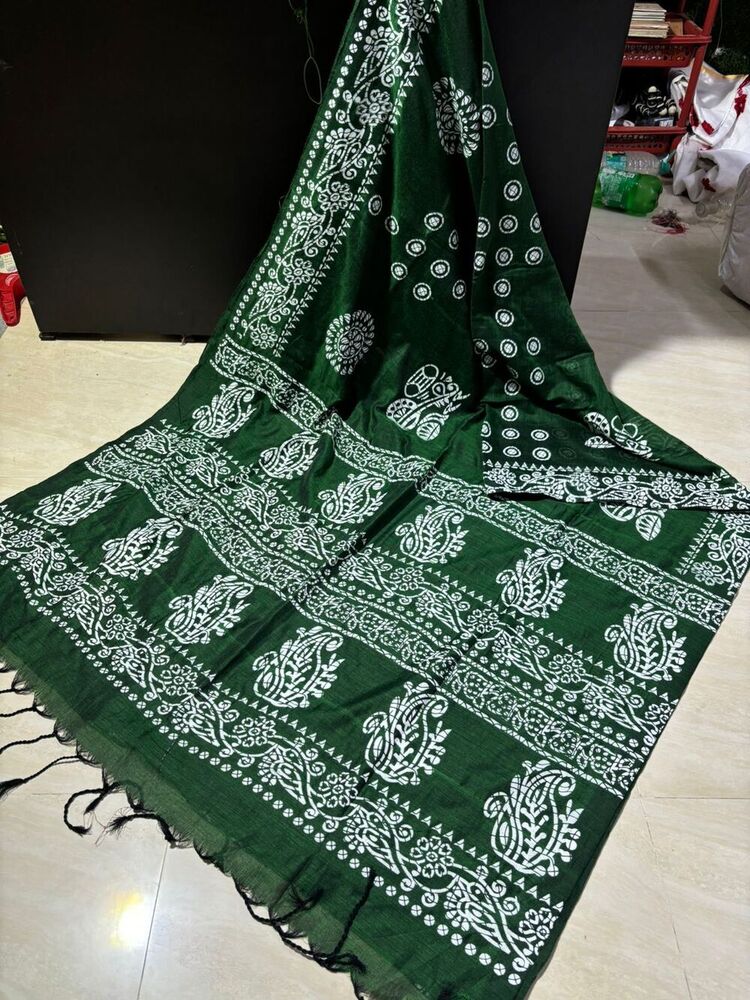 Cotton Khadi Batik Printed Sarees - 6.30 Mtrs With Running Blouse, Multicolor Designs Available | High Quality Fabric, Party Wear, Printed Patterns