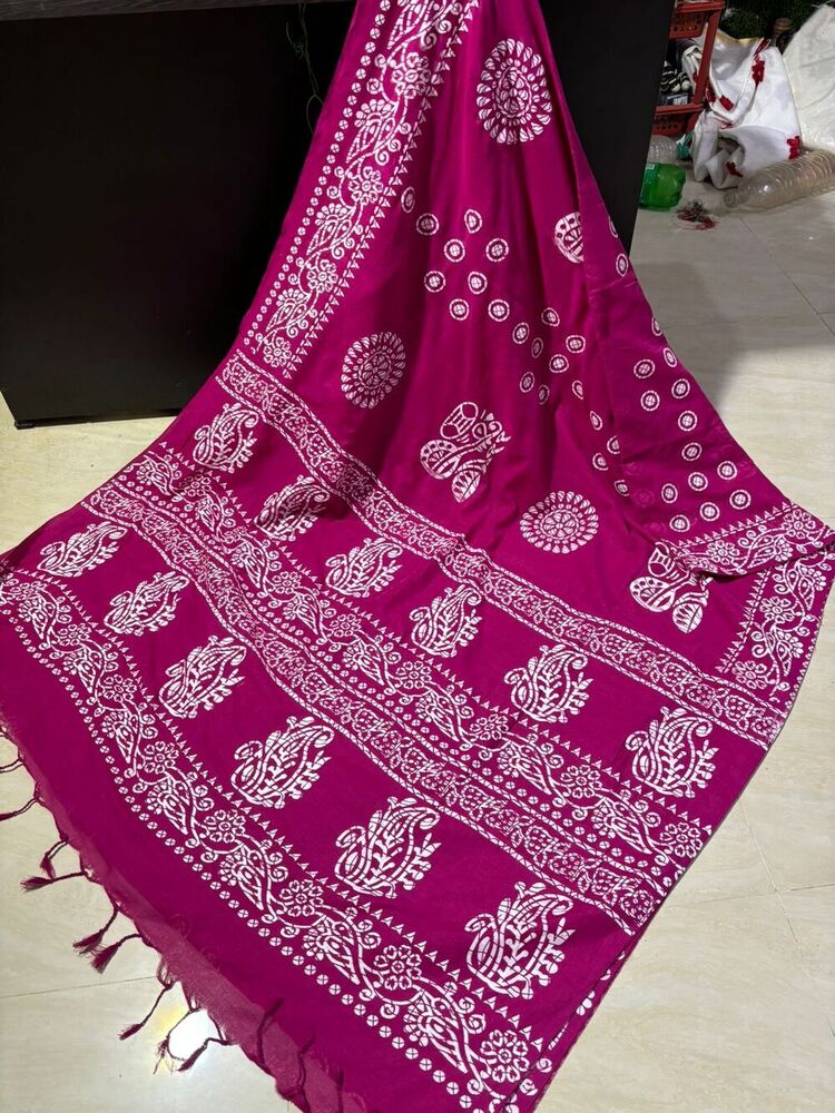 Cotton Khadi Batik Printed Sarees - 6.30 Mtrs With Running Blouse, Multicolor Designs Available | High Quality Fabric, Party Wear, Printed Patterns