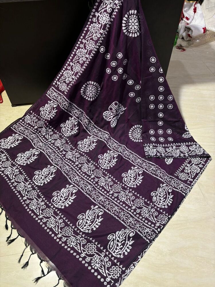Cotton Khadi Batik Printed Sarees - 6.30 Mtrs With Running Blouse, Multicolor Designs Available | High Quality Fabric, Party Wear, Printed Patterns