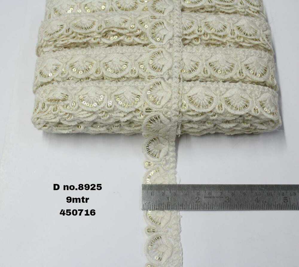 Embroidery Sequence Lace - 1.5 Inch Width, 9 Mtr Length | Off White, Decorative Sequins, One Sided Fancy Lace with Elegant Border Design