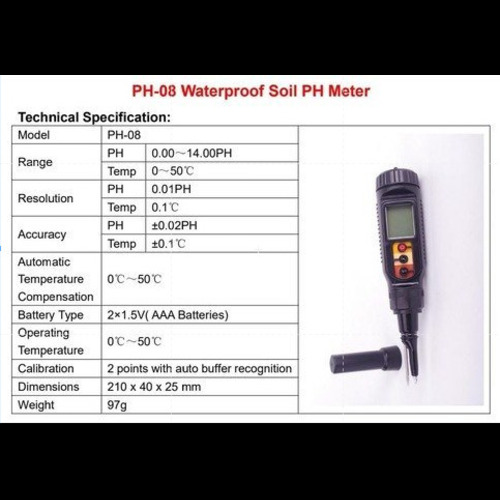 Soil Ph Meter Rk-2081 - Resolution 0.01 Ph, 0.00~14.00 Ph Range, 97g Weight | Auto Buffer Recognition, Aaa Battery Powered, 210 X 40 X 25 Mm Dimensions
