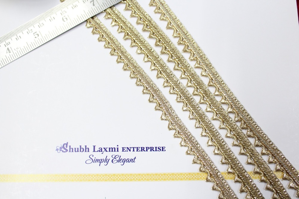 Fancy Samosa Design Lace - Zari, 1 Inch Width, 18 Mtr Length, Golden Color | One-sided Border Lace With Elegant Fancy Design