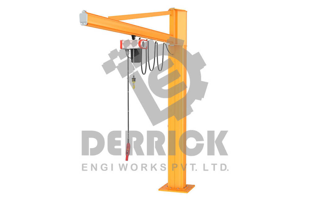 Industrial Jib Crane - Durable Steel Frame, 3000 Lbs Capacity , Golden Yellow Finish For Versatile Load Management