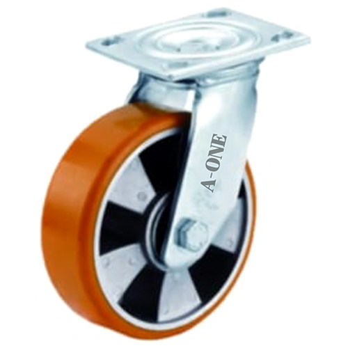 PU Wheel - Polyurethane, Available in Sizes 2" to 8", Red Color, Zinc Plated Surface Finish, Double Ball Bearing Design, Noise Reducing Features, Industrial Application | WALKSUM Brand