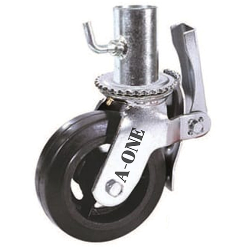 Heavy Duty Swivel Scaffolding Wheel - 6X2 Inch Rubber & Stainless Steel, Black Color with Double Ball Bearings and Brake Locking System | Ideal for Heavy Industry Applications, Bolt/Hole Mount Type