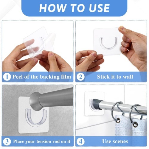 U Hook Sticker - High-quality Silicon, 8 Cm Square, Transparent Color | Self-adhesive For Glass, Metal, And Plastic Surfaces, Ideal For Organizing Cables And Hanging Posters