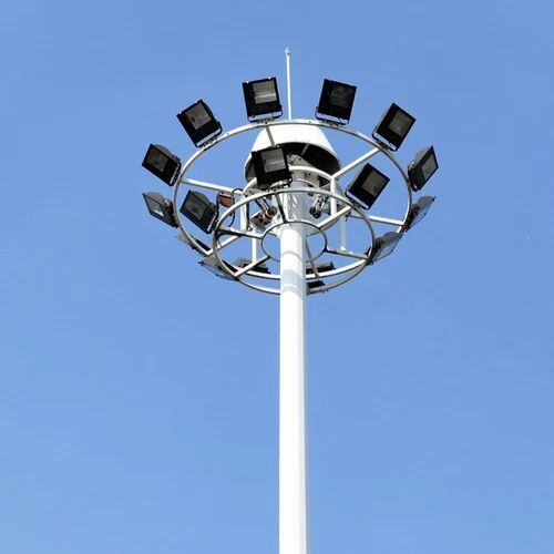 Round White High Mast Lighting Polea  - Color: Silver