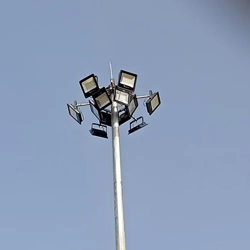 A Steel And Galvanized Iron High Mast Lighting Pole - Color: Silver