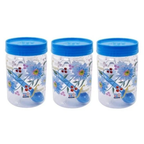 Household Plastic Jar With Spoon - Color: Blue And White